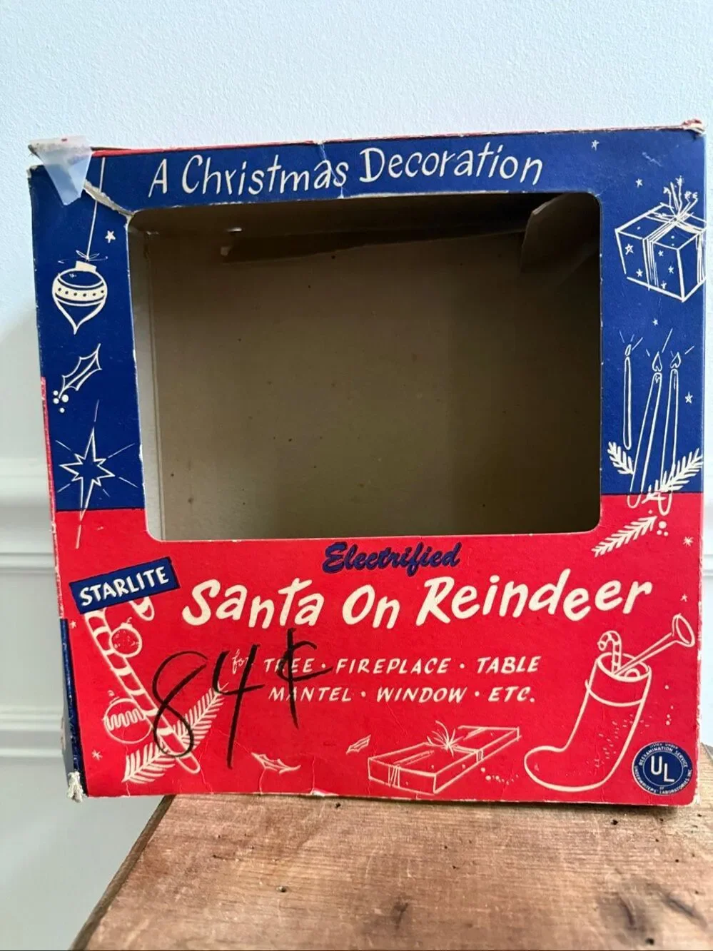 Vintage 50s Starlite Plastic Santa Claus Reindeer Christmas Decoration with Box